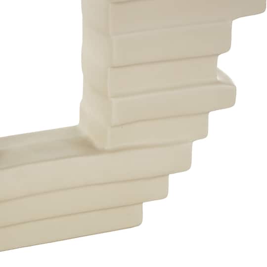 13" Cream Ceramic Abstract Decorative Vase with Rectangular Center Cutout
